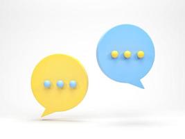 3D rendering, 3D illustration. chat bubble icon isolated on white background. Minimal yellow and blue chat typing. Design element for social media, messages or comment. photo