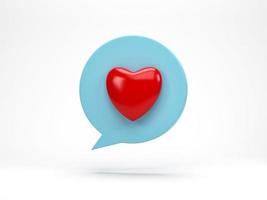 3D rendering, 3D illustration. red heart icon in chat speech bubble isolated on white background. photo