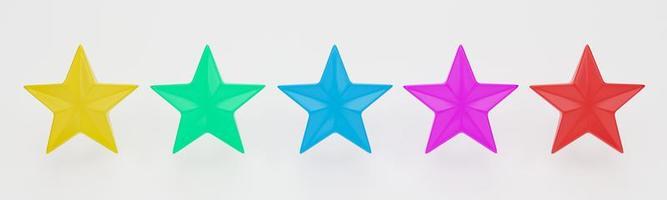 3d rendering, 3d illustration. Five colorful stars isolated on white background. photo