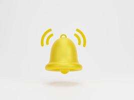 3D rendering, 3D illustration. Yellow notification bell is ringing on white background. Minimal social media element. photo