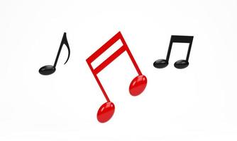 representación 3d, ilustración 3d. icono de nota musical roja aislado sobre fondo blanco. elemento de diseño para canción, melodía o melodía plana. foto