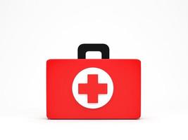 3D rendering, 3D illustration. First aid kit icon isolated on white background. Concept of medical equipment for emergency. photo