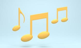 3D rendering, 3D illustration. Yellow music note icon on blue pastel background. Design element for song, melody or tune flat. photo