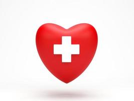 representación 3d, ilustración 3d. corazón rojo con icono de estado saludable aislado sobre fondo blanco foto
