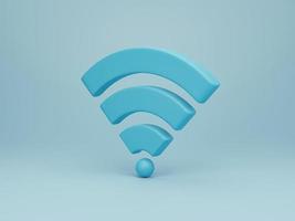 3d rendering, 3d illustration. Icon Wi-Fi, wireless internet network symbol on blue background. Minimal concept. photo