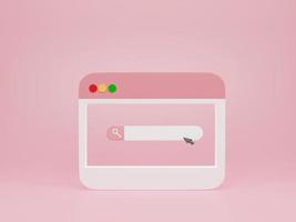 3D rendering, 3D illustration. Minimal video media player Interface with Search bar on pink background. Concept of searching internet data and web browsing photo