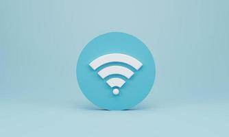 3d rendering, 3d illustration. Icon Wi-Fi, wireless internet network symbol on blue background. Minimal concept. photo