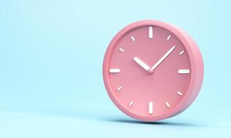 3D render, 3D illustration. Circle clock icon. Simple alarm clock on blue background. Minimal creative concept. photo