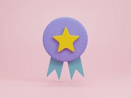 3D render, 3D illustration. Award winner medal with star and ribbon. icon design cartoon minimal style. photo