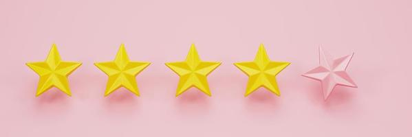 3d rendering, 3d illustration. Five stars on pink colors background. Customer rating feedback concept. Modern minimal concept. photo