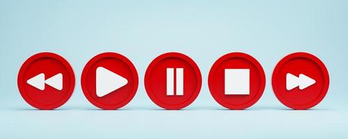 3d render 3d illustration. set of media player button icons on blue background. photo