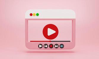 3d render 3d illustration. minimal style video player media with play button on pink background. video playback concept photo