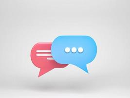 3D rendering, 3D illustration. Speech bubble talk. Chat pictogram or discussion comment symbol on white background. Messenger or online support concept. photo