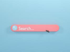 representación 3d, ilustración 3d. barra de búsqueda en blanco mínima sobre fondo azul. concepto de elemento de diseño de barra de búsqueda foto