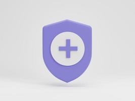Ilustración 3d de renderizado 3d. símbolo de seguro de escudo de guardia médica aislado sobre fondo blanco. concepto de protección de la salud médica. foto