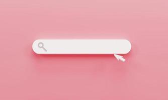 3d render 3d illustration. Minimal search bar element with arrow cursor on light pink background. Searching for website, cartoon style concept. photo