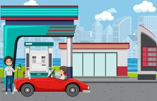 Gas station cartoon scene vector