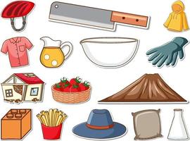 Sticker set of mixed daily objects vector