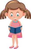 A girl with pigtails reading a book vector