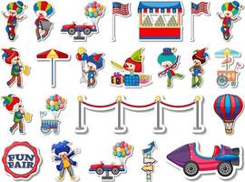 Sticker set of amusement park and fun fair objects vector