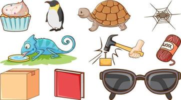 Set of animals and other objects vector