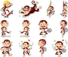 Sticker set of funny monkey cartoon characters vector