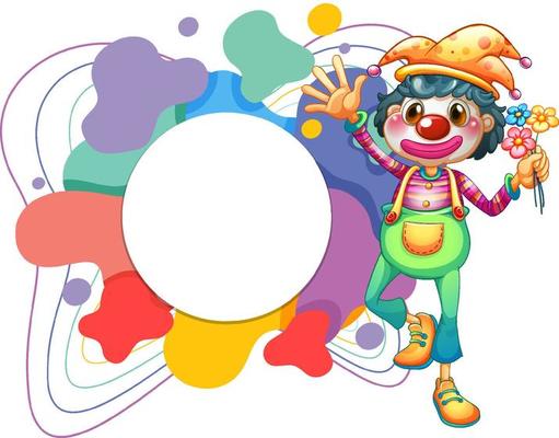 Cute clown with blank colouful frame banner