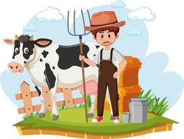 Farmer with cow and milk vector