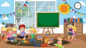 Scene of classroom with children playing vector