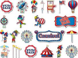 Sticker set of amusement park and fun fair objects vector