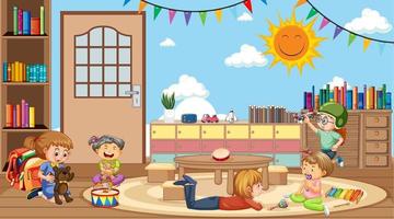 Scene with kids playing in classroom vector