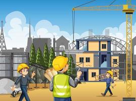 Building construction site with workers vector