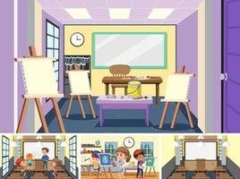 Set of student in the classroom scene vector