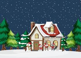 vacaciones de navidad con casa en la nieve vector