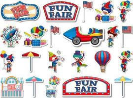 Sticker set of amusement park and fun fair objects vector