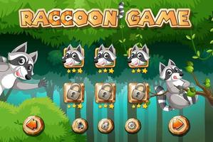 Game template with raccoons in the forest vector