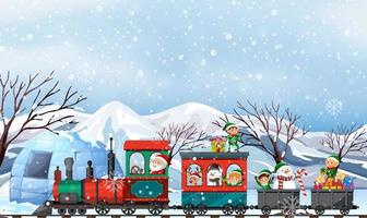 santa y duende navideño en el tren vector