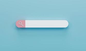 3d render 3d illustration. Minimal search bar element on light blue background. Searching for website, cartoon style concept. photo