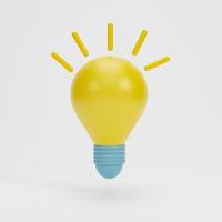 3d render 3d illustration. Simple cartoon style yellow light bulb icon on white background. concept of Idea, solution, business, strategy. photo