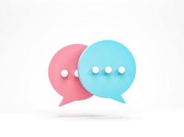 3D rendering, 3D illustration. chat bubble icon isolated on white background. Minimal pink and blue chat typing. Design element for social media, messages or comment. photo