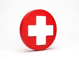 3D rendering, 3D illustration. Circle with plus care icon ambulance symbols isolated on white background. Simple medical icon photo