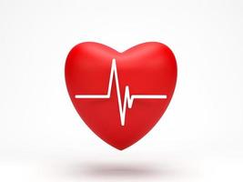 representación 3d, ilustración 3d. corazón rojo con icono de línea de pulso aislado sobre fondo blanco. concepto de pulso cardíaco, cardiograma y atención médica.