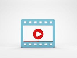 3D rendering, 3D illustration. Blue play video icon isolated on white background. Minimal film cinema play icon. Concept of video player, web page, play button or streaming photo