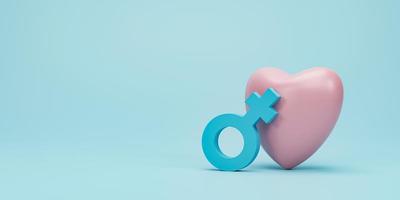 3D rendering, 3D illustration. Heart and female gender symbol on blue pastel background. Minimal idea sexual symbols. photo