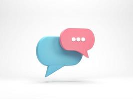 3D rendering, 3D illustration. Chat bubble icon isolated on white background. Minimal pink and blue chat typing. Design element for social media, messages or comment.