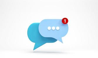 3D rendering, 3D illustration. Chat bubble icon isolated on white background. Minimal purple and blue chat typing. Design element for social media, messages or comment. photo