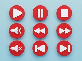 3d render 3d illustration. set of media player button icons on blue background. photo