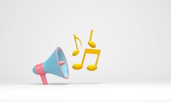 3D rendering, 3D illustration. Megaphone with music icon on white background. Gramophone icon simple photo