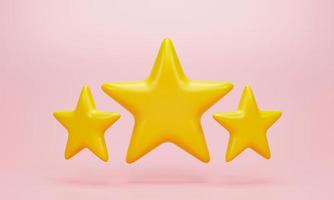 3d render 3d illustration. Three yellow star icon on pink background. Concept of Customer rating feedback. photo