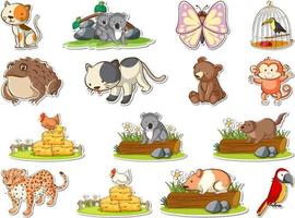 Sticker set of wild animals cartoon vector